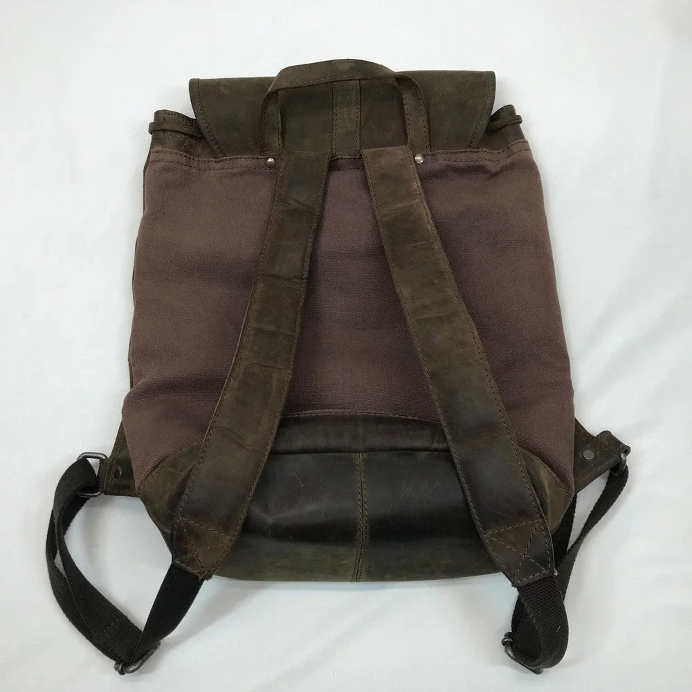 Gusti Leder Studio Brown Distressed Leather Canvas Rucksack Backpack Unisex